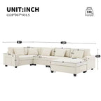 Canapé d'angle en U en chenille avec pouf surdimensionné, rangements dans les accoudoirs, porte-gobelets et ports de chargement USB