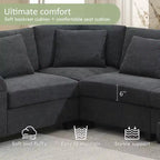 Canapé d'angle en U en chenille avec pouf surdimensionné, rangements dans les accoudoirs, porte-gobelets et ports de chargement USB