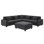 Canapé d'angle en U en chenille avec pouf surdimensionné, rangements dans les accoudoirs, porte-gobelets et ports de chargement USB