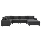 Canapé d'angle en U en chenille avec pouf surdimensionné, rangements dans les accoudoirs, porte-gobelets et ports de chargement USB
