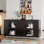 Accent Cabinet Black Lacquered Wooden Cabinet with 4 Glass Doors Sideboard Buffet Server Cabinet Storage Cabinet