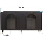Meuble laqué noir avec portes en verre cannelé