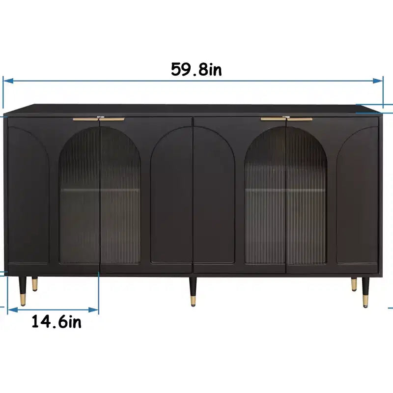 Black Lacquered Cabinet with Fluted Glass Doors