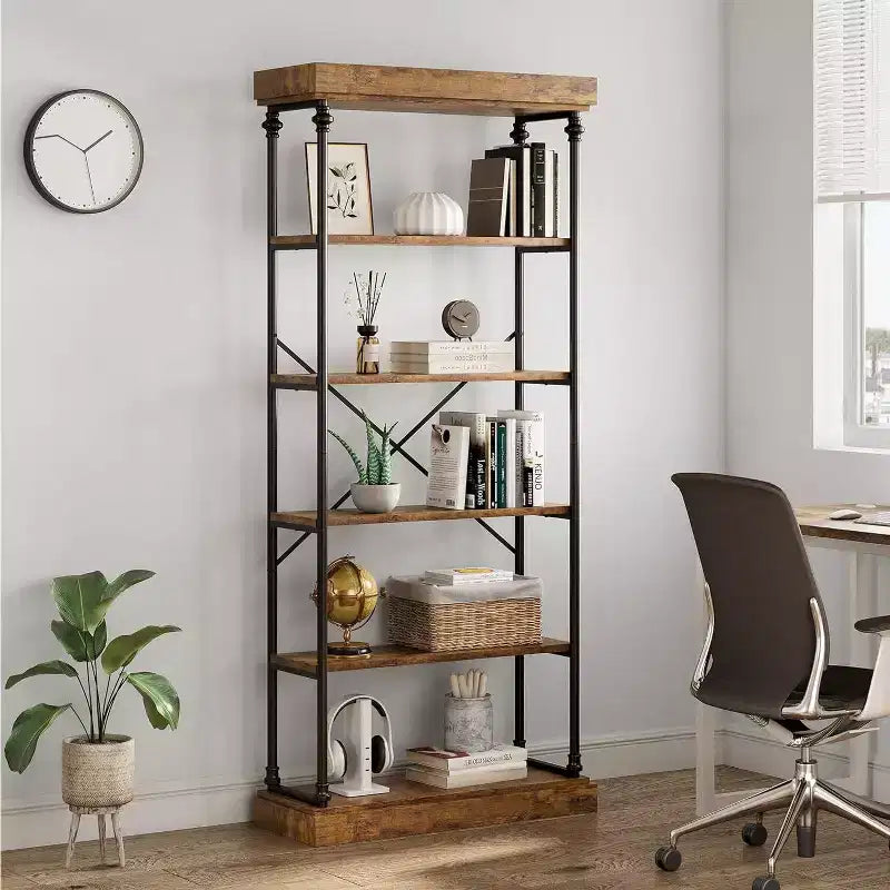 6-Tier Industrial Bookshelf with Metal Frame