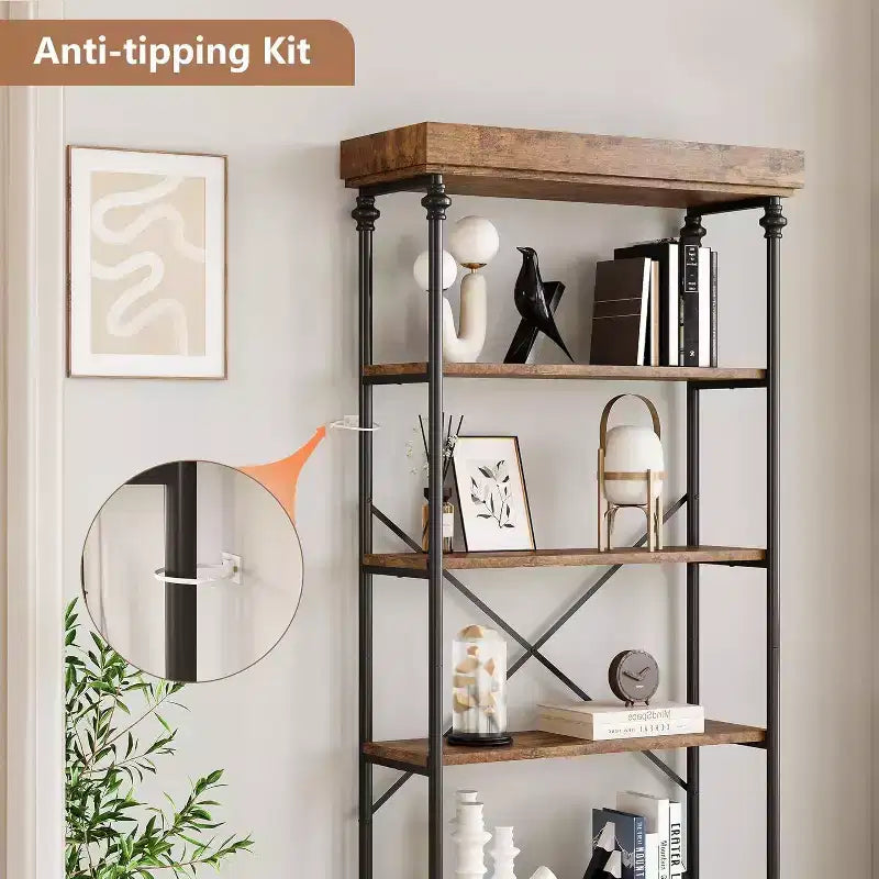 6-Tier Industrial Bookshelf with Metal Frame