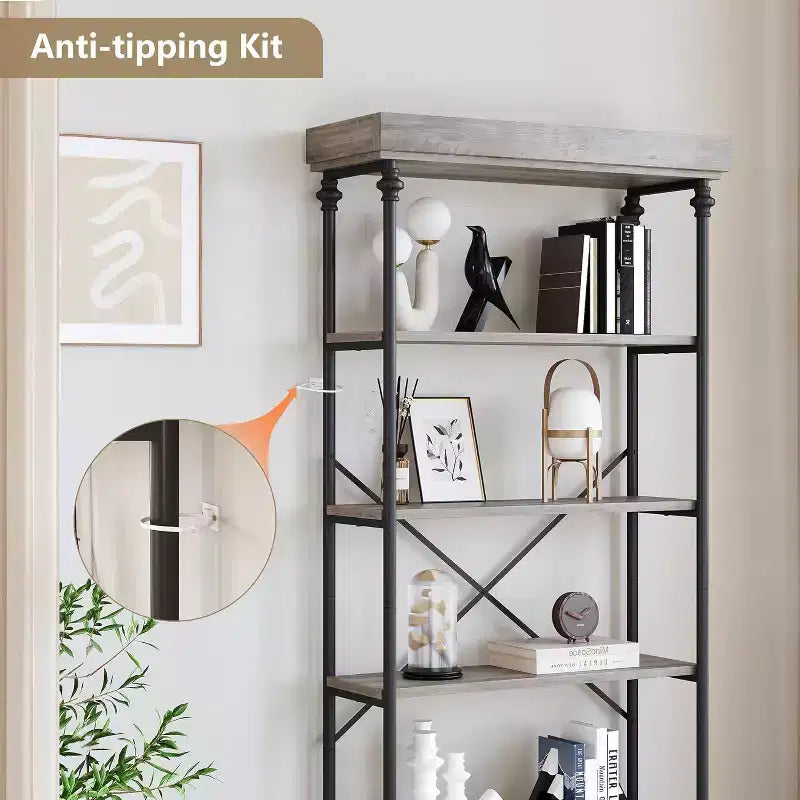 6-Tier Industrial Bookshelf with Metal Frame