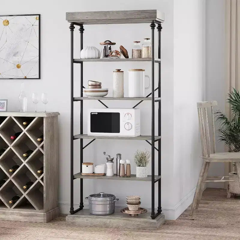 6-Tier Industrial Bookshelf with Metal Frame