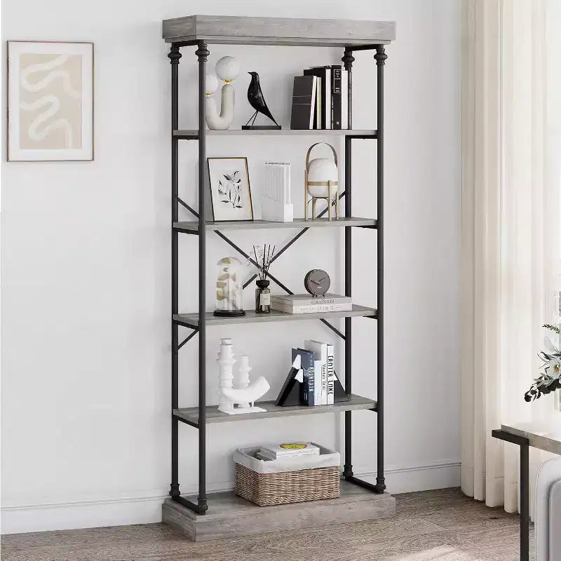 6-Tier Industrial Bookshelf with Metal Frame