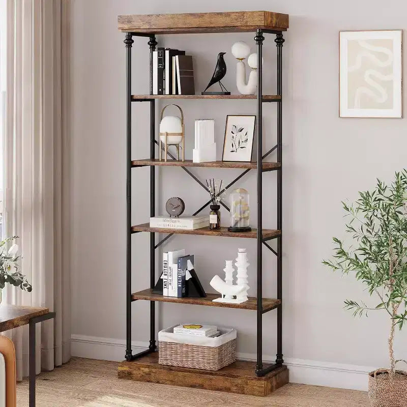6-Tier Industrial Bookshelf with Metal Frame