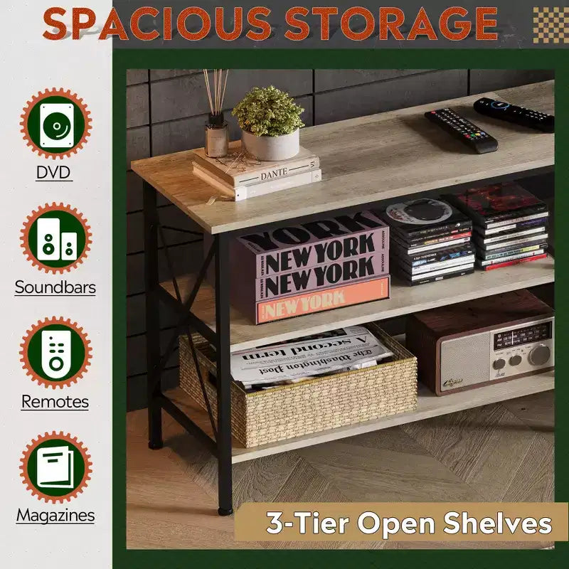 70 Inch TV Stand with 3-Tier Storage Shelves, Fits Up to 63 Inch TVs