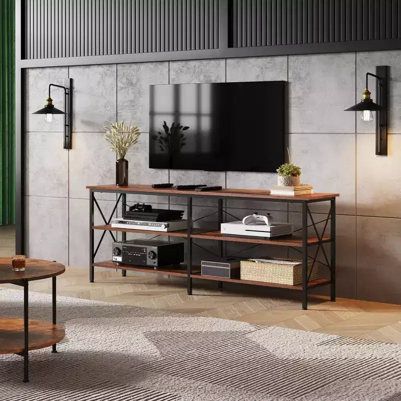70 Inch TV Stand with 3-Tier Storage Shelves, Fits Up to 63 Inch TVs