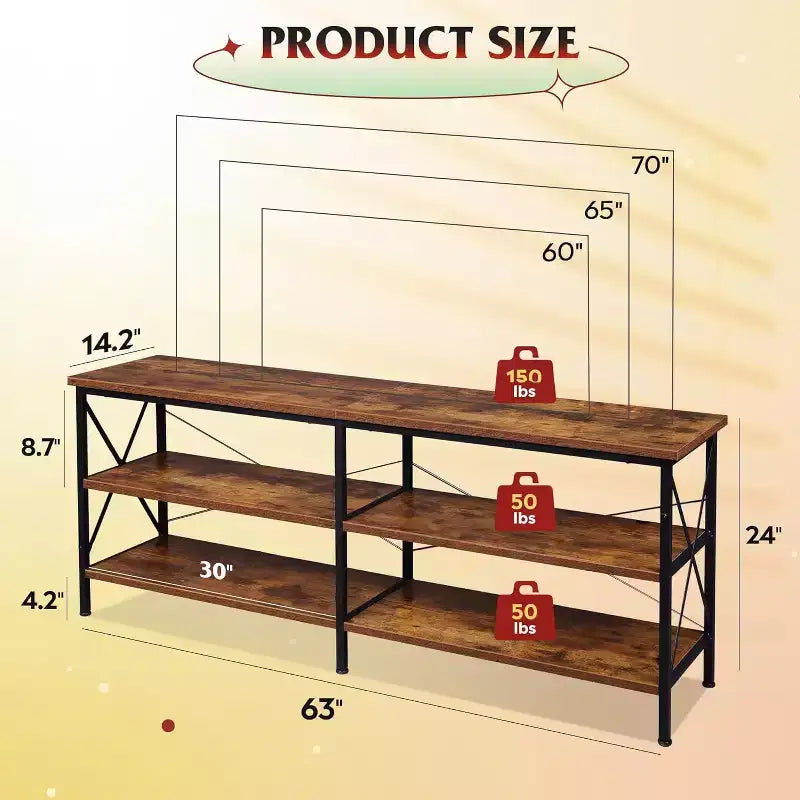 70 Inch TV Stand with 3-Tier Storage Shelves, Fits Up to 63 Inch TVs