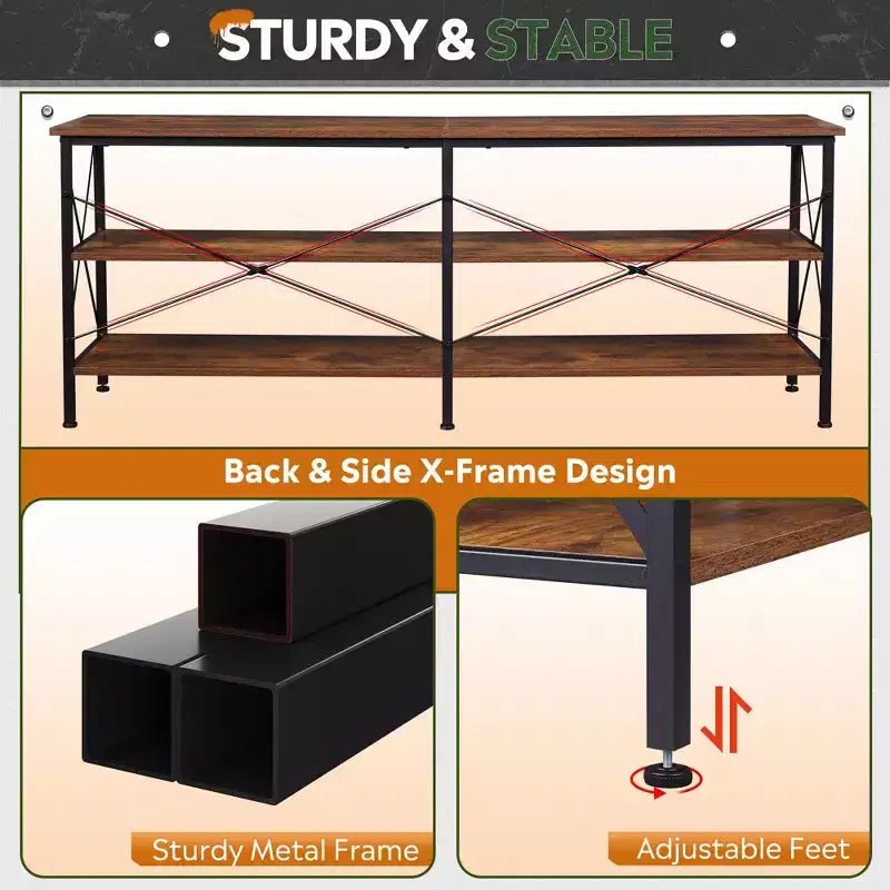 70 Inch TV Stand with 3-Tier Storage Shelves, Fits Up to 63 Inch TVs