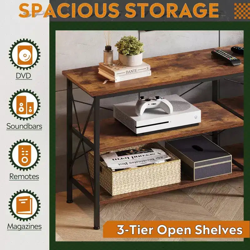 70 Inch TV Stand with 3-Tier Storage Shelves, Fits Up to 63 Inch TVs
