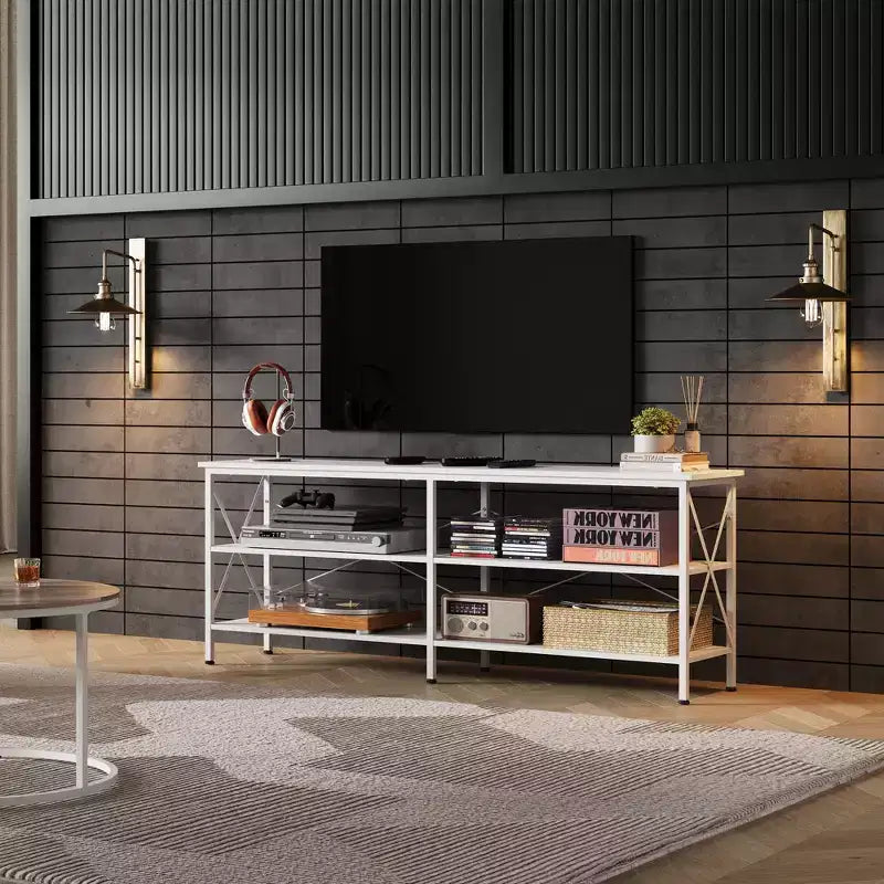 70 Inch TV Stand with 3-Tier Storage Shelves, Fits Up to 63 Inch TVs