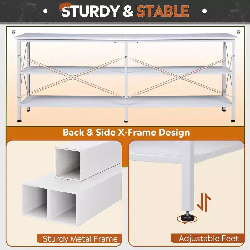 70 Inch TV Stand with 3-Tier Storage Shelves, Fits Up to 63 Inch TVs
