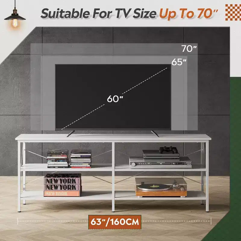 70 Inch TV Stand with 3-Tier Storage Shelves, Fits Up to 63 Inch TVs