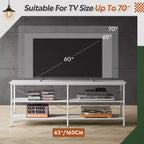 Meuble TV de 70 pouces avec étagères de rangement à 3 niveaux, convient aux téléviseurs jusqu'à 63 pouces
