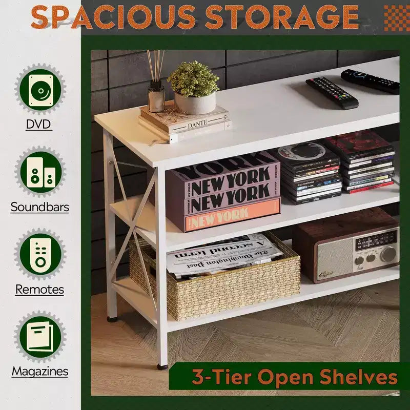 70 Inch TV Stand with 3-Tier Storage Shelves, Fits Up to 63 Inch TVs
