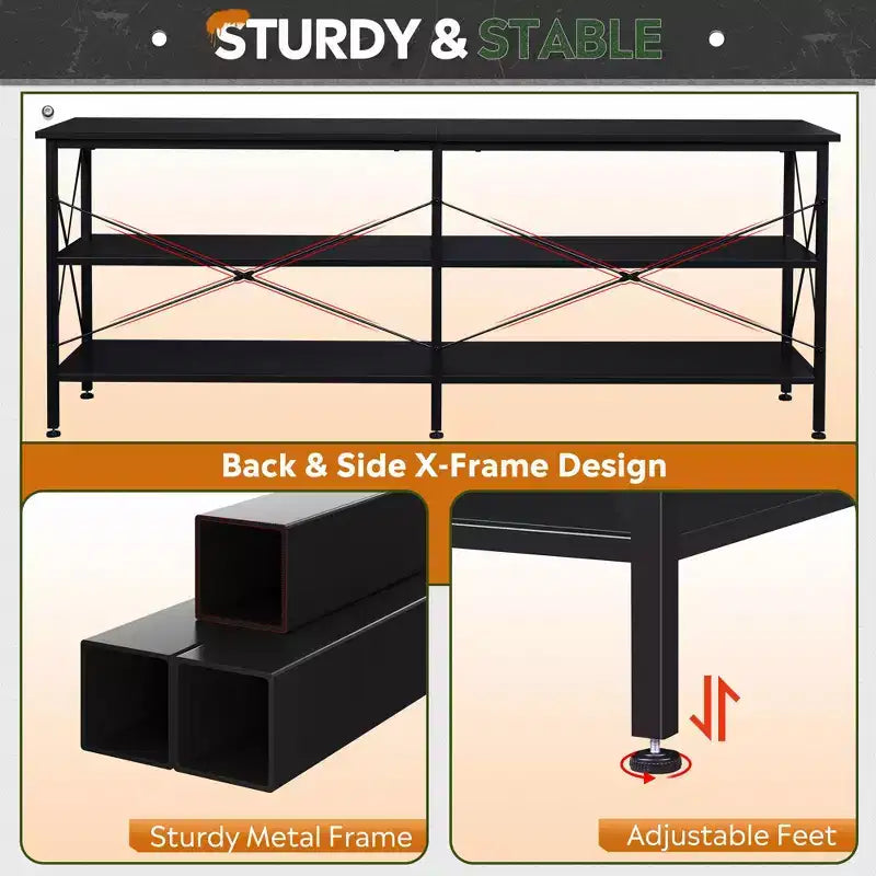 70 Inch TV Stand with 3-Tier Storage Shelves, Fits Up to 63 Inch TVs