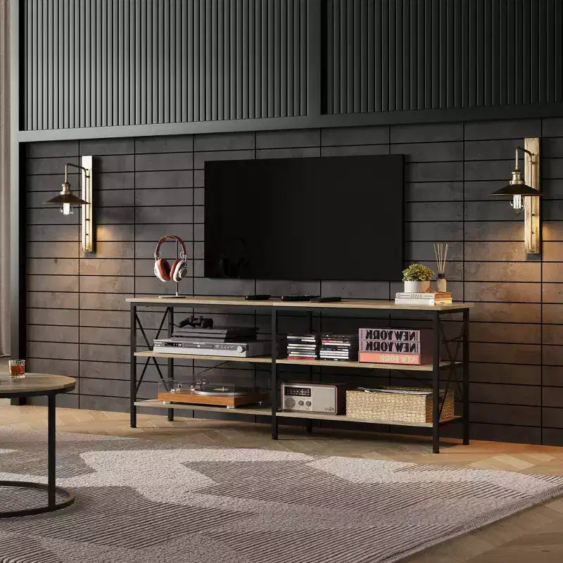 70 Inch TV Stand with 3-Tier Storage Shelves, Fits Up to 63 Inch TVs