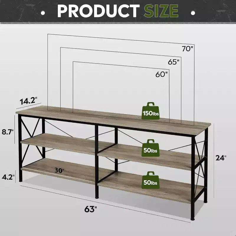 70 Inch TV Stand with 3-Tier Storage Shelves, Fits Up to 63 Inch TVs