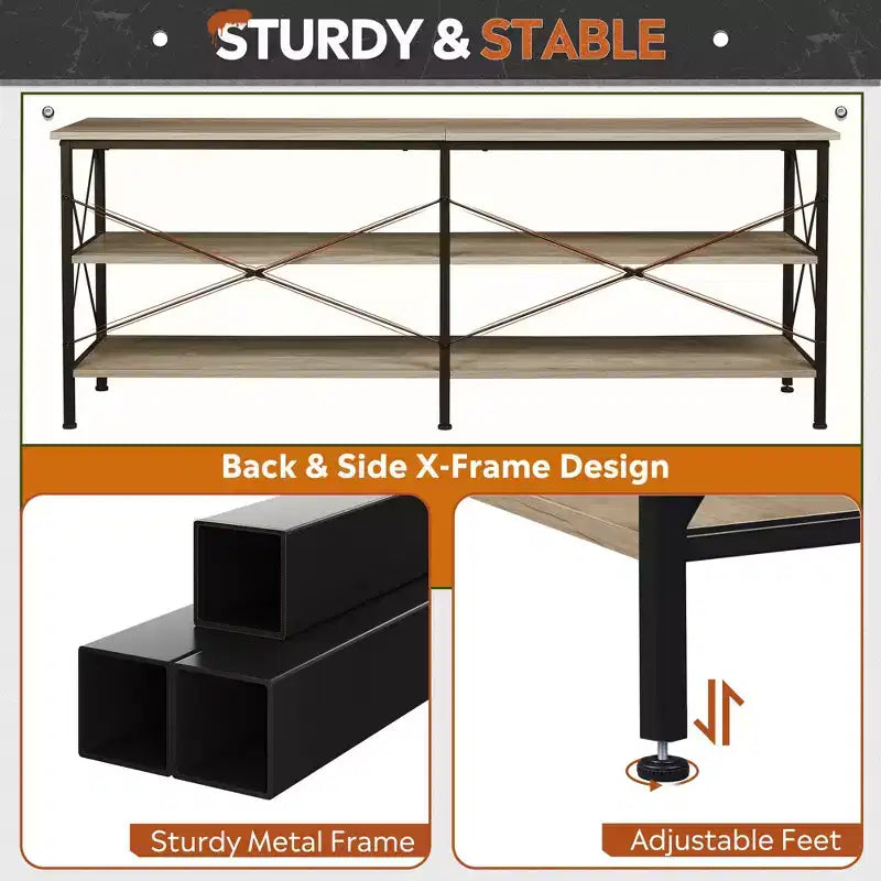 70 Inch TV Stand with 3-Tier Storage Shelves, Fits Up to 63 Inch TVs