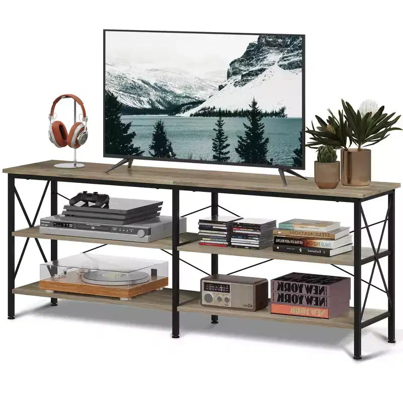 70 Inch TV Stand with 3-Tier Storage Shelves, Fits Up to 63 Inch TVs