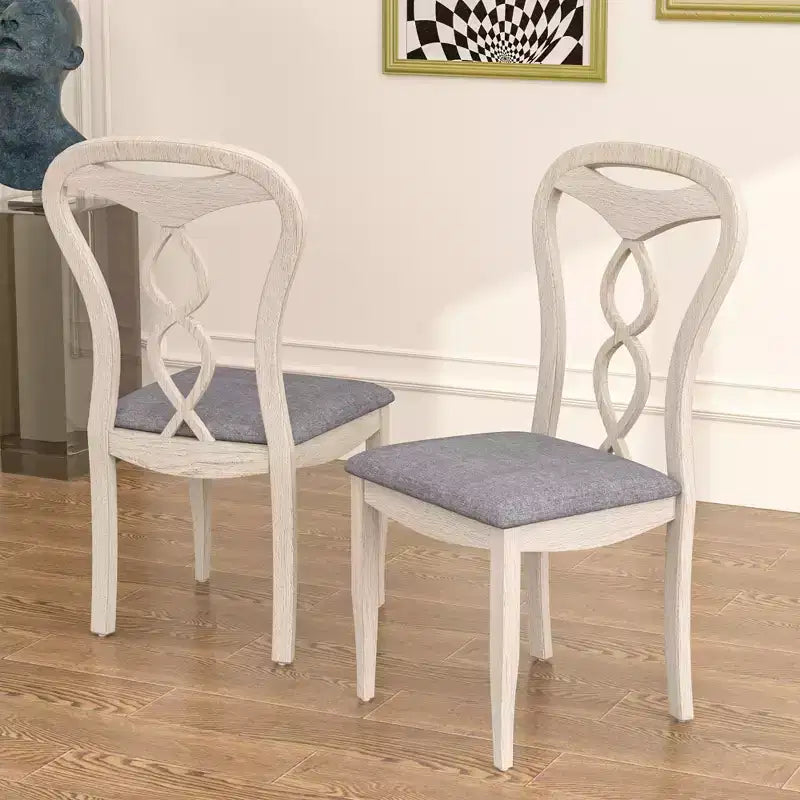 Rustic Wooden Dining Chairs with Padded Seat and Hollowed Backrest