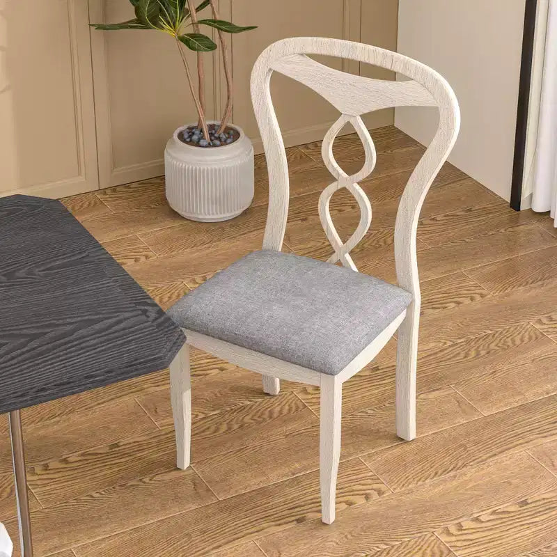 Rustic Wooden Dining Chairs with Padded Seat and Hollowed Backrest