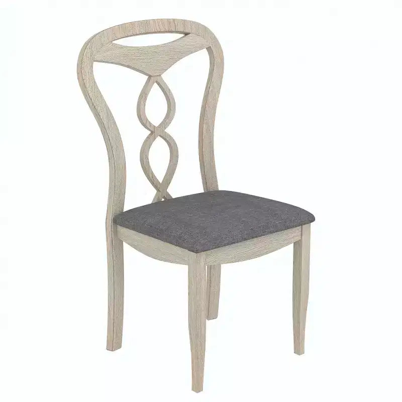 Rustic Wooden Dining Chairs with Padded Seat and Hollowed Backrest