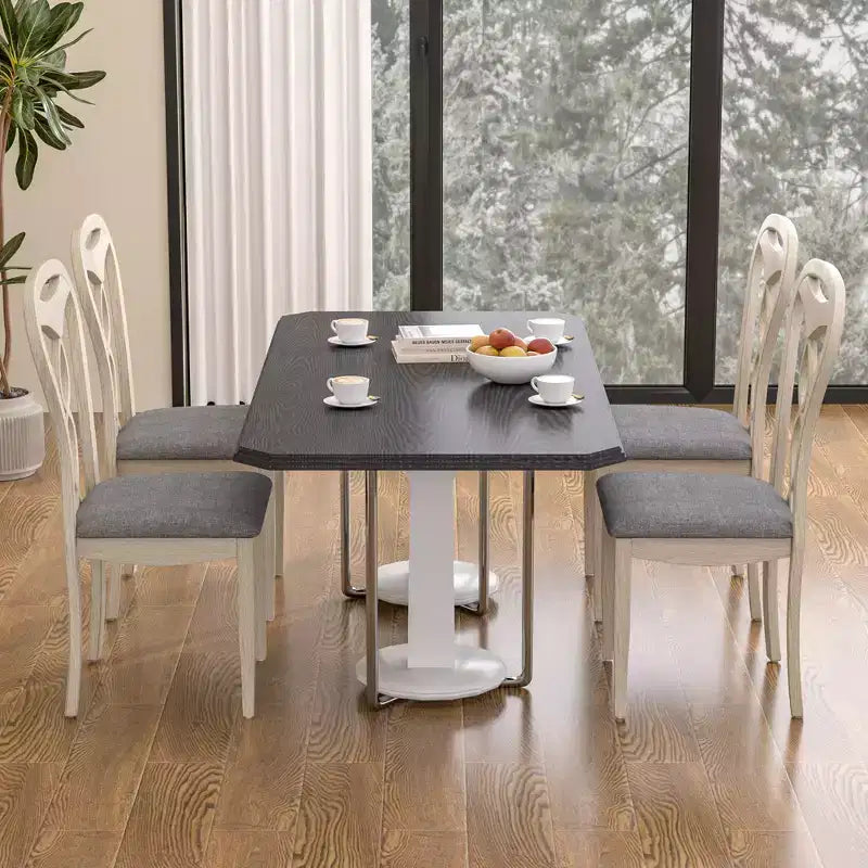 Rustic Wooden Dining Chairs with Padded Seat and Hollowed Backrest
