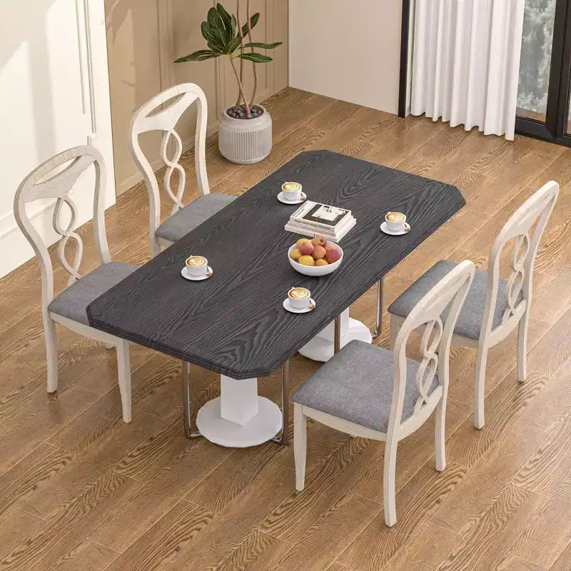 Rustic Wooden Dining Chairs with Padded Seat and Hollowed Backrest