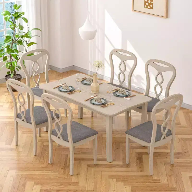 Rustic Wooden Dining Chairs with Padded Seat and Hollowed Backrest