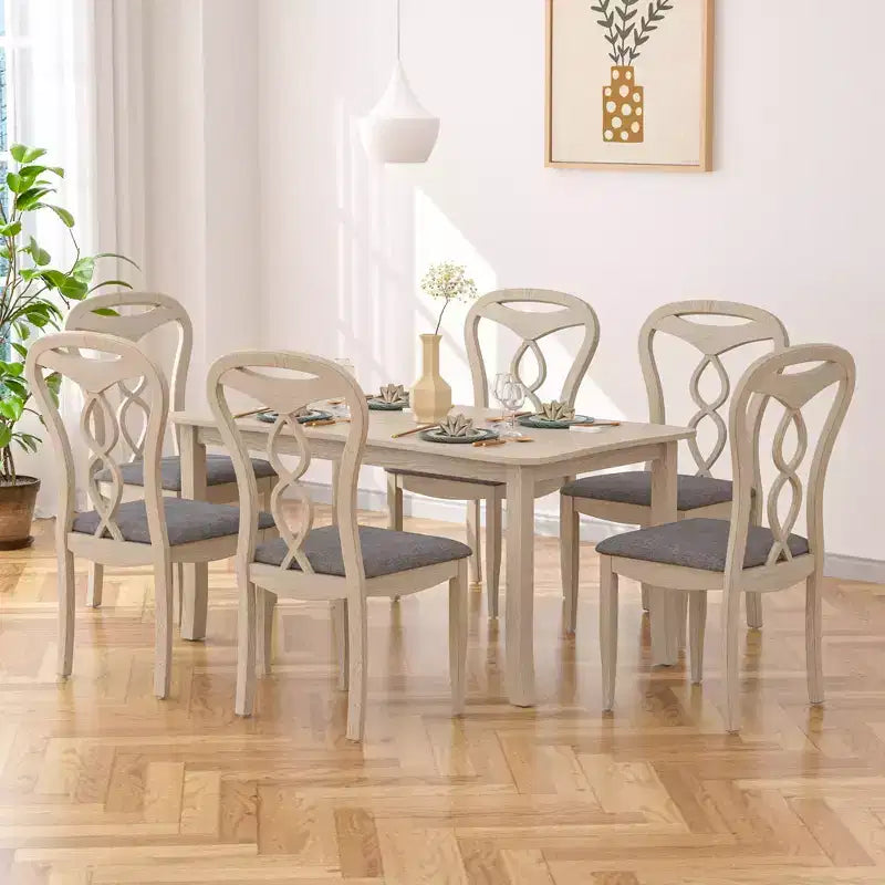 Rustic Wooden Dining Chairs with Padded Seat and Hollowed Backrest
