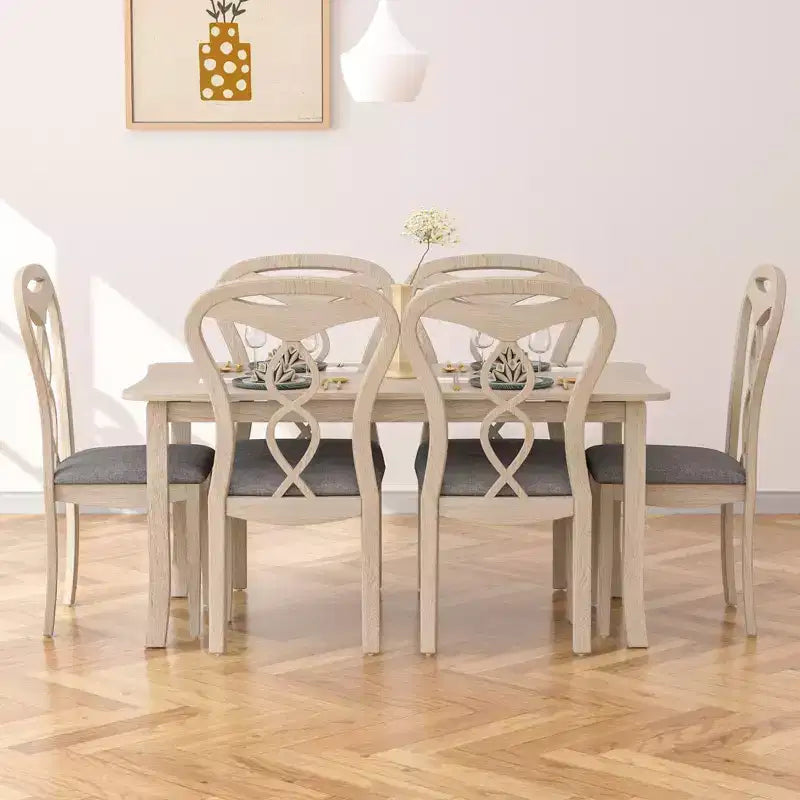 Rustic Wooden Dining Chairs with Padded Seat and Hollowed Backrest