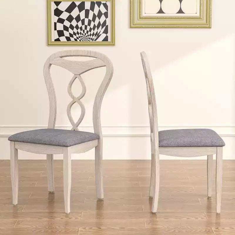 Rustic Wooden Dining Chairs with Padded Seat and Hollowed Backrest