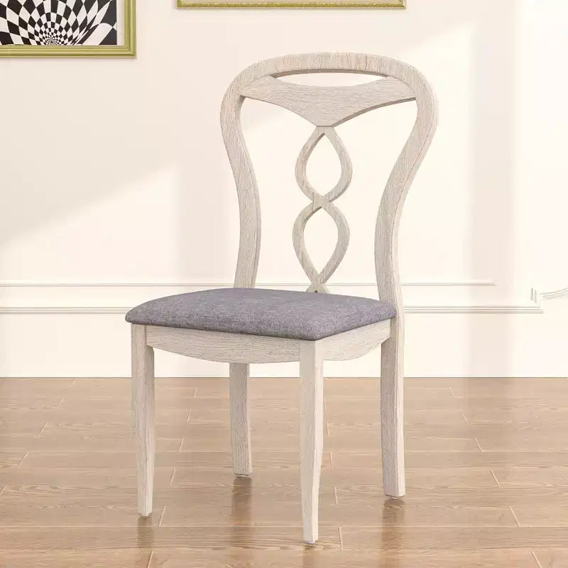 Rustic Wooden Dining Chairs with Padded Seat and Hollowed Backrest