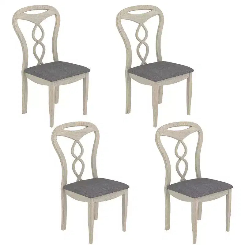 Rustic Wooden Dining Chairs with Padded Seat and Hollowed Backrest