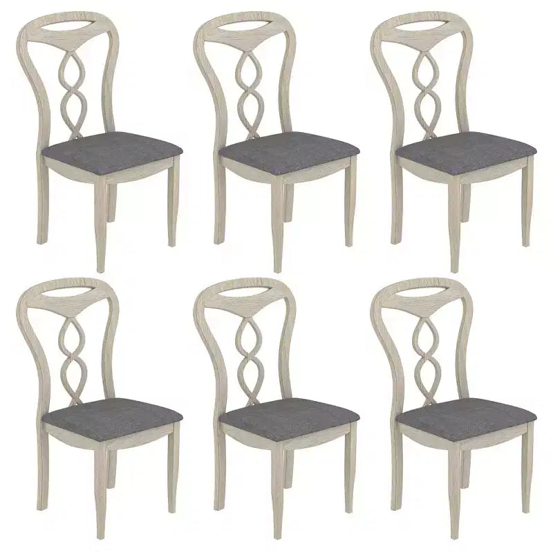 Rustic Wooden Dining Chairs with Padded Seat and Hollowed Backrest