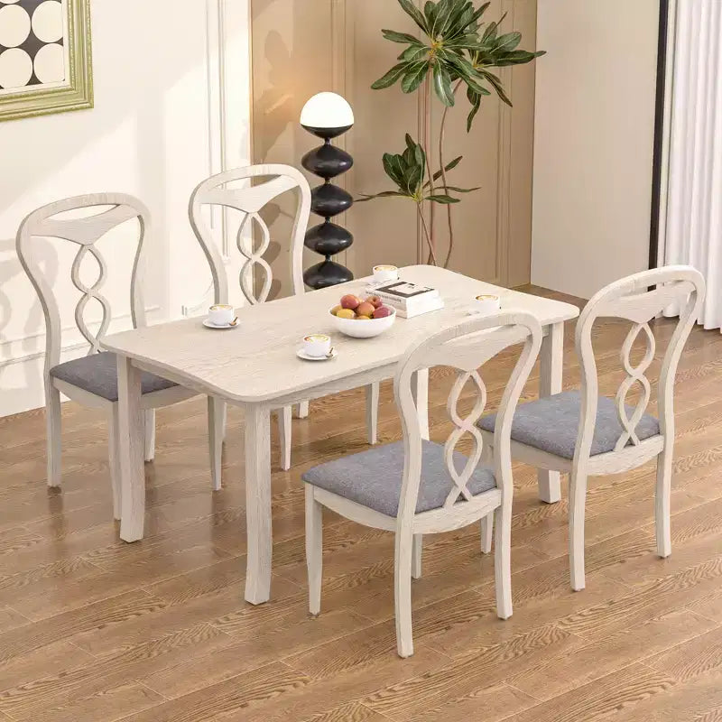 Rustic Wooden Dining Chairs with Padded Seat and Hollowed Backrest