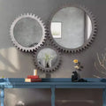 Vintage 17-inch X 17-inch Wooden Round Wall-mounted Gear-shaped Decorative Mirror With A Collage Effect
