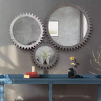 Vintage 17-inch X 17-inch Wooden Round Wall-mounted Gear-shaped Decorative Mirror With A Collage Effect