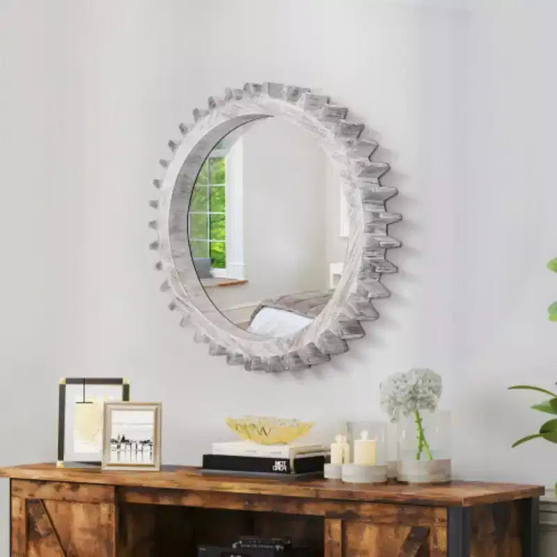 17-Inch Round Gear-Shaped Decorative Wall Mirror