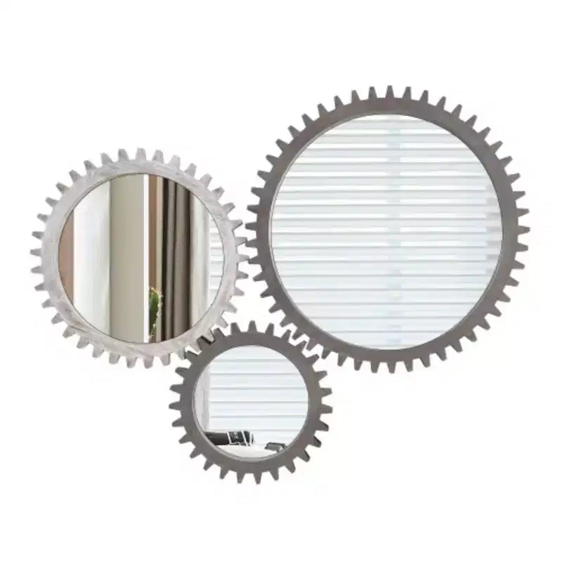 17-Inch Round Gear-Shaped Decorative Wall Mirror