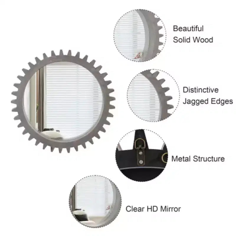 17-Inch Round Gear-Shaped Decorative Wall Mirror