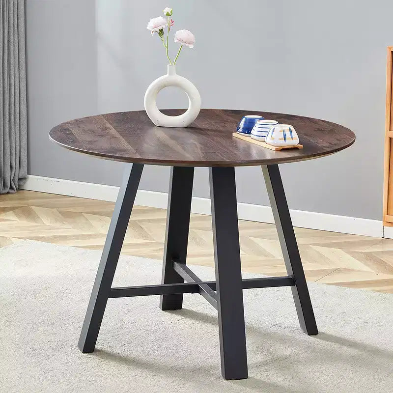 Round Coffee Table with Metal Legs, 42" W - Black/Gold Frame, MDF Top