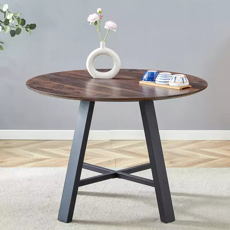 Round Coffee Table with Metal Legs, 42" W - Black/Gold Frame, MDF Top