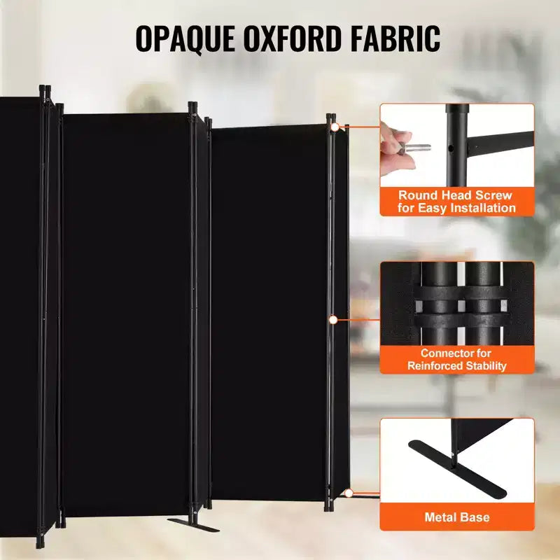 6-Panel Folding Room Divider with Oxford Fabric and Iron Frame