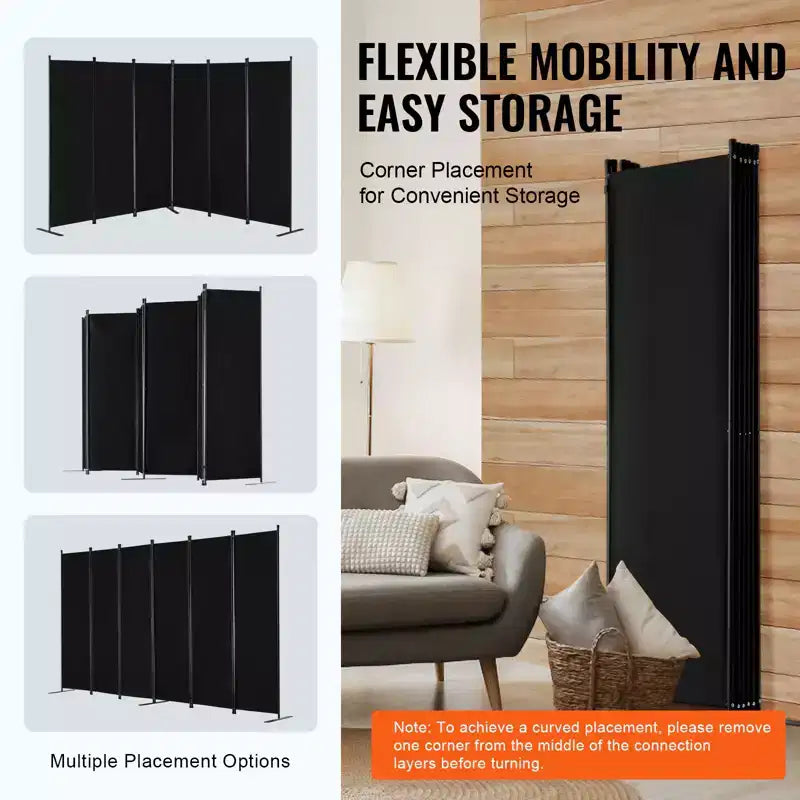 6-Panel Folding Room Divider with Oxford Fabric and Iron Frame